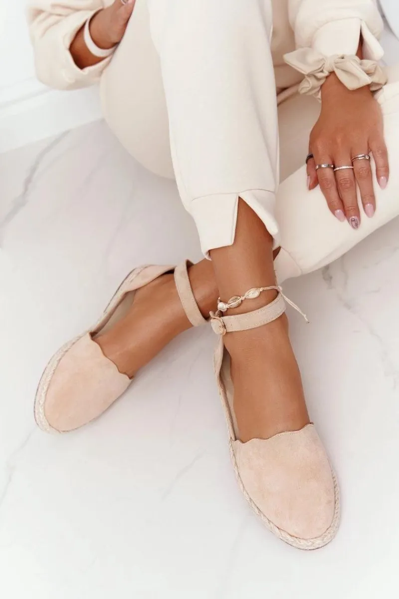 Clearance Damskie buty S.Barski Zamszowe Espadryle Na Słomkowej Podeszwie S.Barski Beżowe