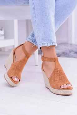 Boto Zamszowe Espadryle Sandały Na Koturnie Camel Sunlast