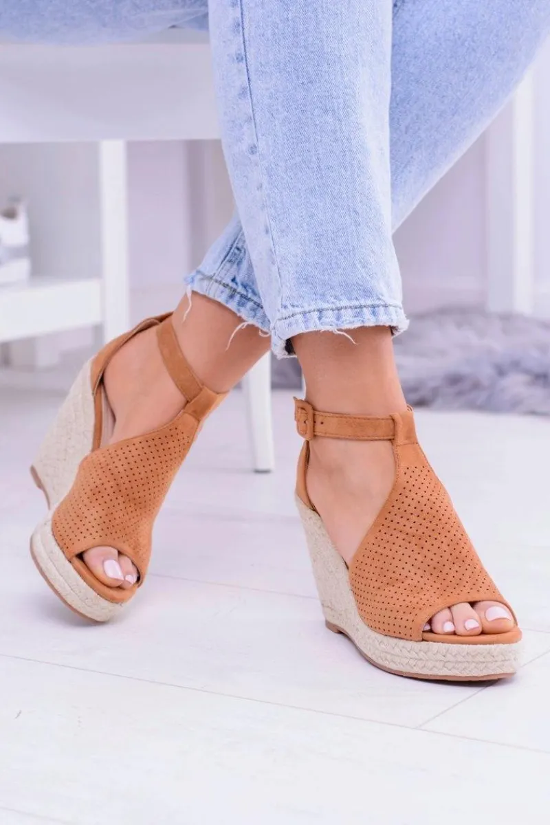 Boto Zamszowe Espadryle Sandały Na Koturnie Camel Sunlast