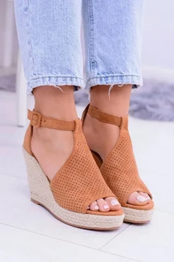 Boto Zamszowe Espadryle Sandały Na Koturnie Camel Sunlast