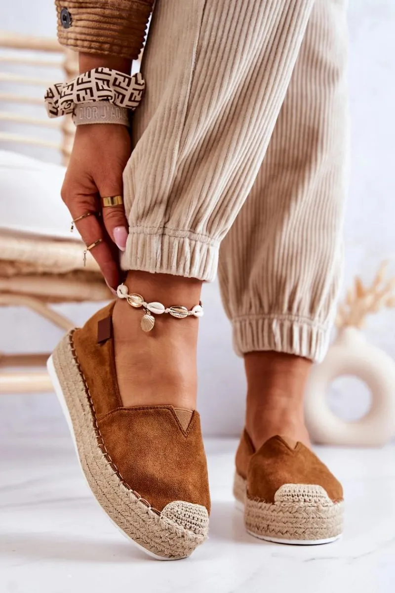 Discount Zamszowe Espadryle Wsuwane Camel Lesley Damskie Czarne Espadryle