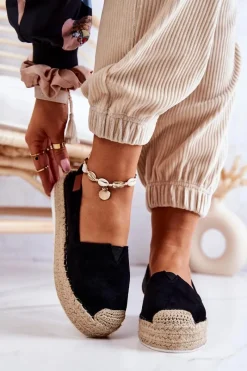 Best Zamszowe Espadryle Wsuwane Czarne Lesley Damskie Czarne Espadryle