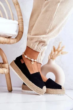 Best Zamszowe Espadryle Wsuwane Czarne Lesley Damskie Czarne Espadryle