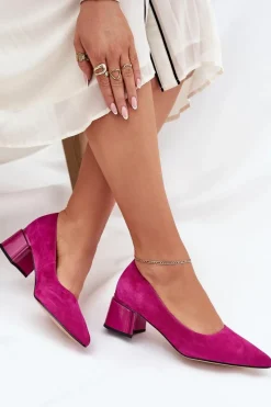 Zamszowe Gładkie Czółenka Ze Szpiczastymi Noskami Vinceza 66736 Fuksja Damskie Czółenka Zamszowe|Czółenka Na Słupku