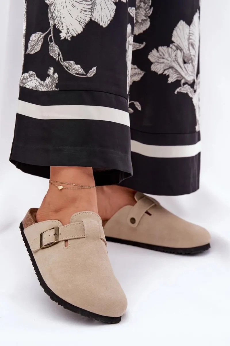 Clearance Zamszowe Klapki Chodaki Damskie Z Klamrą Big Star RR274A385 Beżowe Damskie Klapki Damskie Big Star|Klapki Na Platformie