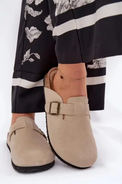 Clearance Zamszowe Klapki Chodaki Damskie Z Klamrą Big Star RR274A385 Beżowe Damskie Klapki Damskie Big Star|Klapki Na Platformie