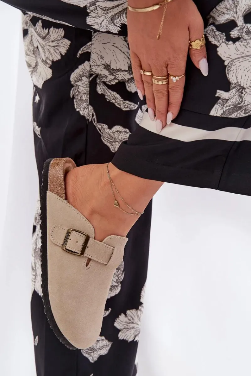 Clearance Zamszowe Klapki Chodaki Damskie Z Klamrą Big Star RR274A385 Beżowe Damskie Klapki Damskie Big Star|Klapki Na Platformie