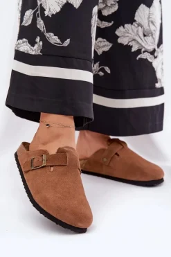 Klapki Damskie Big Star|Klapki Na Platformie>Big Star Shoes Zamszowe Klapki Chodaki Damskie Z Klamrą Big Star RR274A387 Brązowe Brązowy