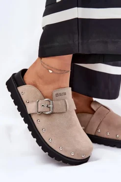 Best Zamszowe Klapki Chodaki Damskie Na Platformie Big Star RR274A376 Beżowe Damskie Klapki Damskie Big Star|Klapki Na Platformie