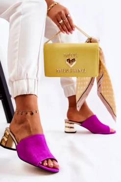 Hot Boto Zamszowe Klapki Damskie Na Obcasie Fuksja Perry