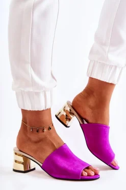 Hot Boto Zamszowe Klapki Damskie Na Obcasie Fuksja Perry