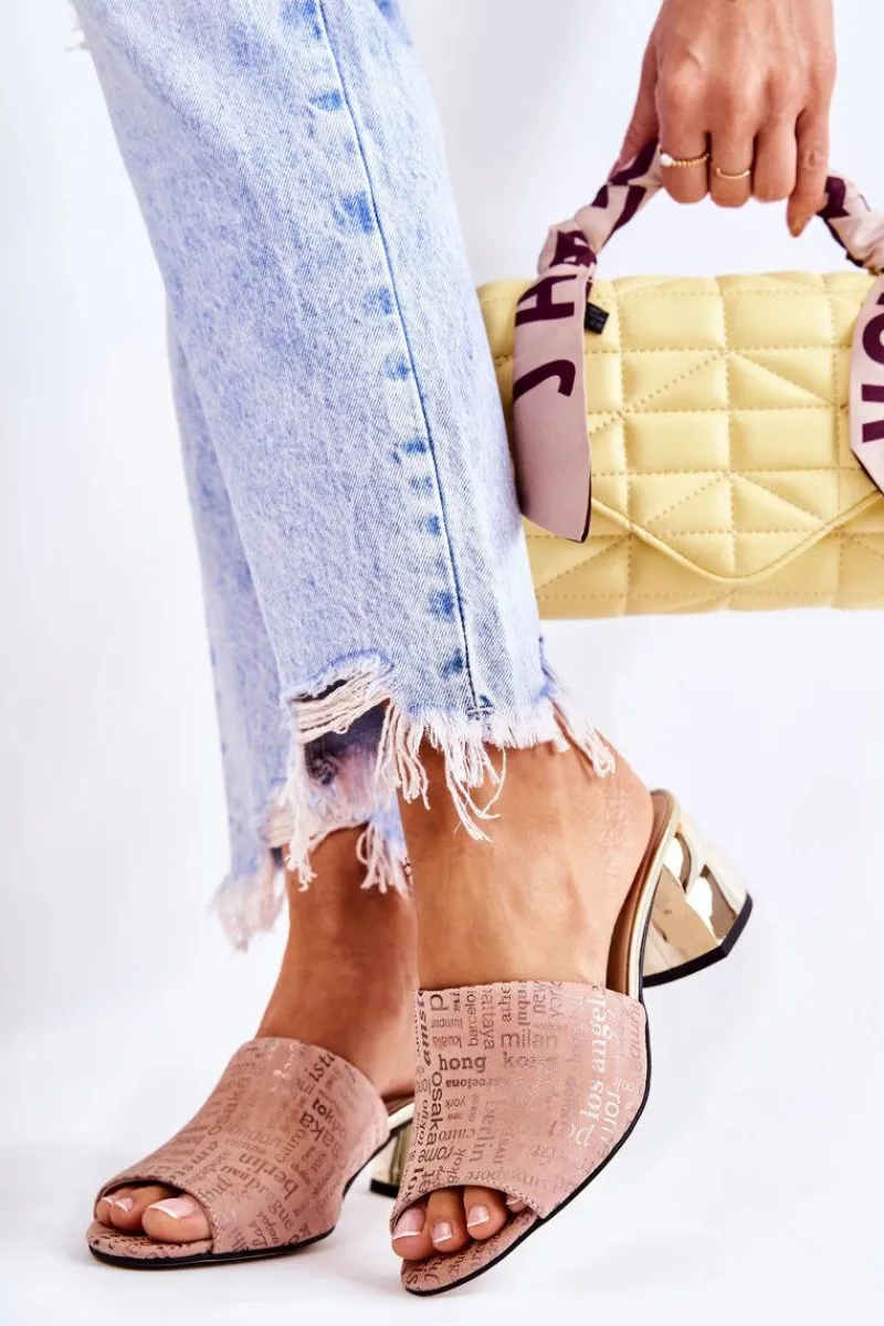 Boto Zamszowe Klapki Damskie Na Obcasie Jasnoróżowe Perry