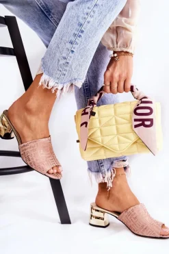 Boto Zamszowe Klapki Damskie Na Obcasie Jasnoróżowe Perry