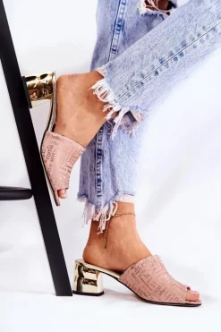 Boto Zamszowe Klapki Damskie Na Obcasie Jasnoróżowe Perry