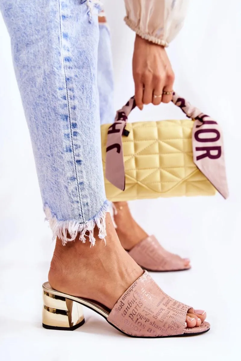 Boto Zamszowe Klapki Damskie Na Obcasie Jasnoróżowe Perry