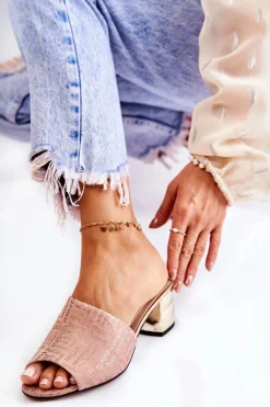 Boto Zamszowe Klapki Damskie Na Obcasie Jasnoróżowe Perry