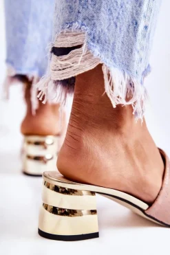 Boto Zamszowe Klapki Damskie Na Obcasie Jasnoróżowe Perry