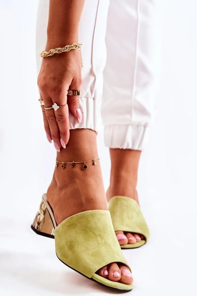 Outlet Zamszowe Klapki Damskie Na Obcasie Zielone Perry Damskie Klapki Na Obcasie|Klapki Damskie Klasyczne