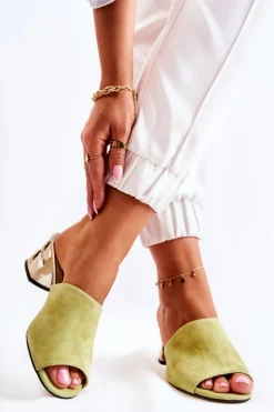 Outlet Zamszowe Klapki Damskie Na Obcasie Zielone Perry Damskie Klapki Na Obcasie|Klapki Damskie Klasyczne