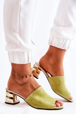 Outlet Zamszowe Klapki Damskie Na Obcasie Zielone Perry Damskie Klapki Na Obcasie|Klapki Damskie Klasyczne