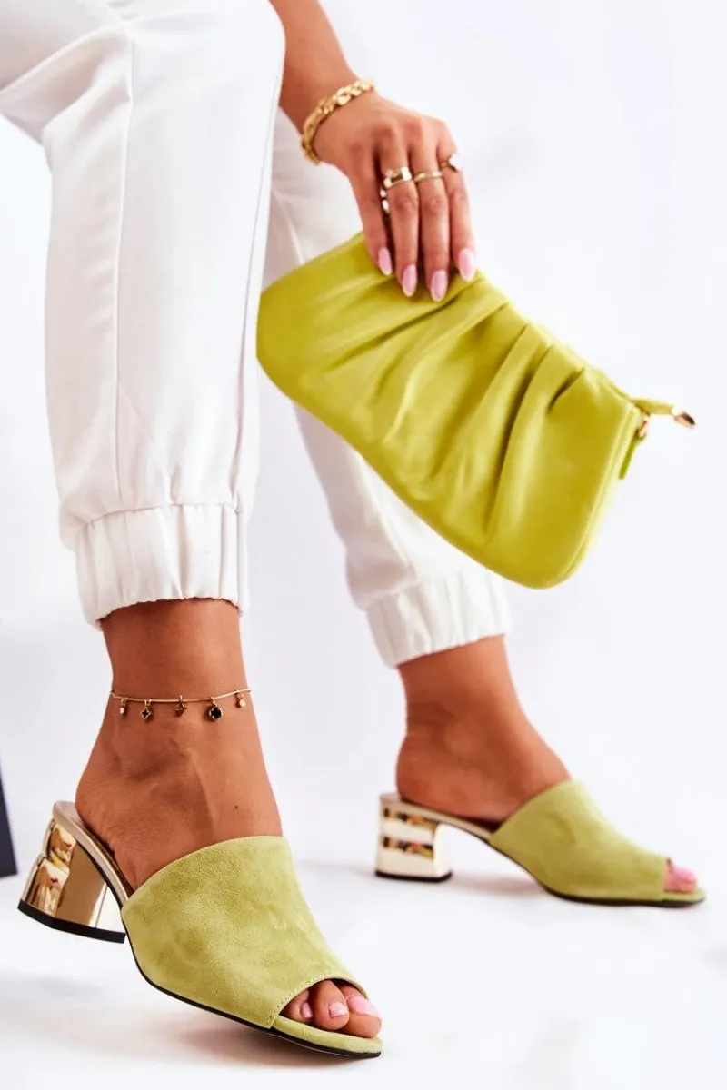 Outlet Zamszowe Klapki Damskie Na Obcasie Zielone Perry Damskie Klapki Na Obcasie|Klapki Damskie Klasyczne