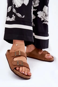 Best Zamszowe Klapki Damskie Z Klamrami Big Star RR274A394 Brązowe Damskie Klapki Damskie Big Star|Klapki Damskie Klasyczne