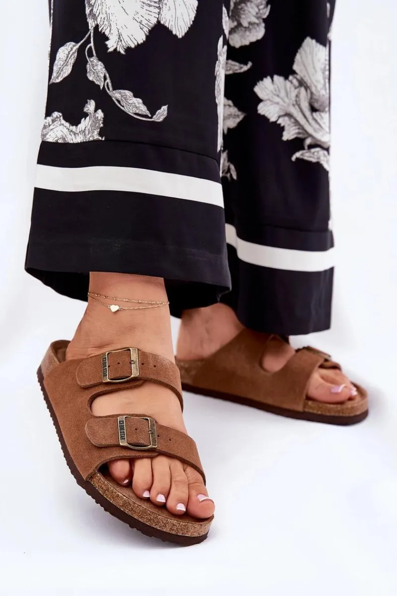 Best Zamszowe Klapki Damskie Z Klamrami Big Star RR274A394 Brązowe Damskie Klapki Damskie Big Star|Klapki Damskie Klasyczne