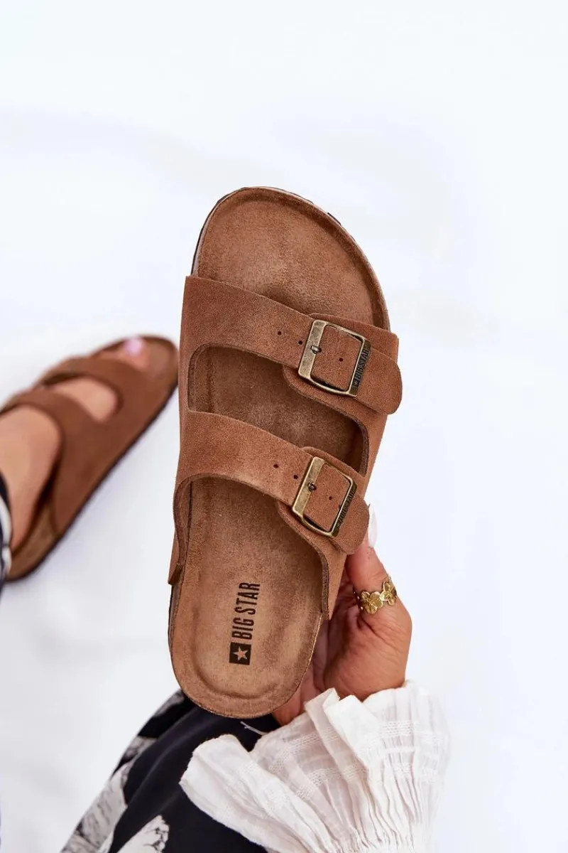 Best Zamszowe Klapki Damskie Z Klamrami Big Star RR274A394 Brązowe Damskie Klapki Damskie Big Star|Klapki Damskie Klasyczne
