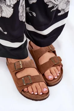 Best Zamszowe Klapki Damskie Z Klamrami Big Star RR274A394 Brązowe Damskie Klapki Damskie Big Star|Klapki Damskie Klasyczne