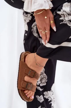 Best Zamszowe Klapki Damskie Z Klamrami Big Star RR274A394 Brązowe Damskie Klapki Damskie Big Star|Klapki Damskie Klasyczne