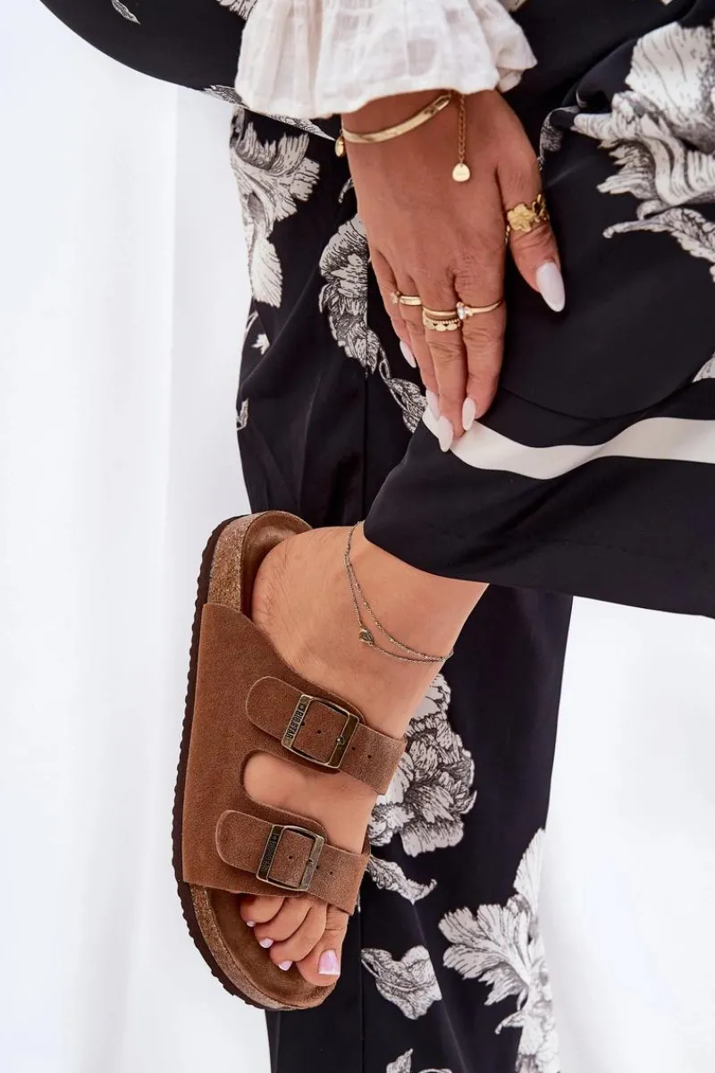 Best Zamszowe Klapki Damskie Z Klamrami Big Star RR274A394 Brązowe Damskie Klapki Damskie Big Star|Klapki Damskie Klasyczne