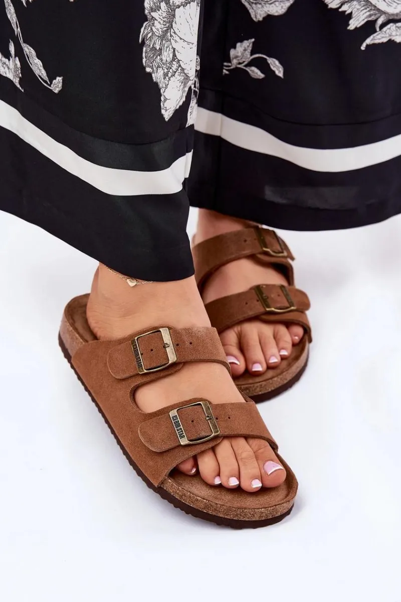 Best Zamszowe Klapki Damskie Z Klamrami Big Star RR274A394 Brązowe Damskie Klapki Damskie Big Star|Klapki Damskie Klasyczne