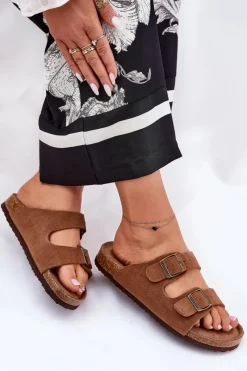 Best Zamszowe Klapki Damskie Z Klamrami Big Star RR274A394 Brązowe Damskie Klapki Damskie Big Star|Klapki Damskie Klasyczne