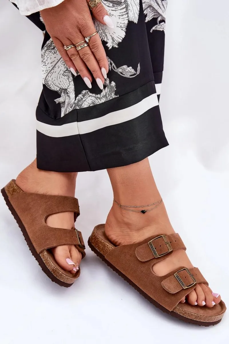 Best Zamszowe Klapki Damskie Z Klamrami Big Star RR274A394 Brązowe Damskie Klapki Damskie Big Star|Klapki Damskie Klasyczne