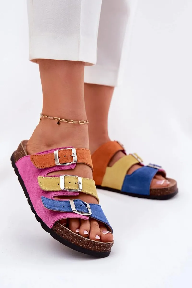 Sale Panto Fino Zamszowe Klapki Damskie Z Klamrami RR267033 Fuksja