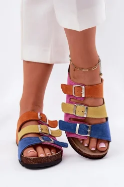 Sale Panto Fino Zamszowe Klapki Damskie Z Klamrami RR267033 Fuksja