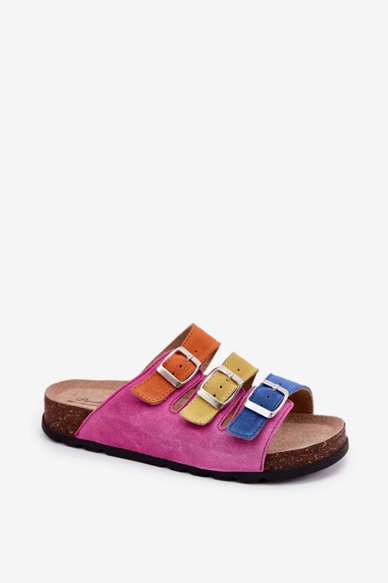 Sale Panto Fino Zamszowe Klapki Damskie Z Klamrami RR267033 Fuksja