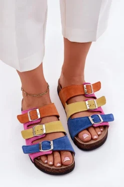 Sale Panto Fino Zamszowe Klapki Damskie Z Klamrami RR267033 Fuksja