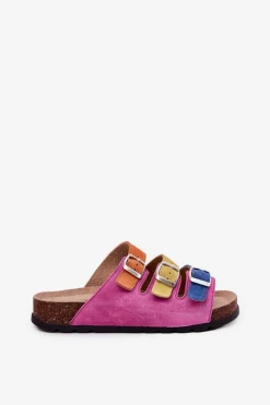 Sale Panto Fino Zamszowe Klapki Damskie Z Klamrami RR267033 Fuksja