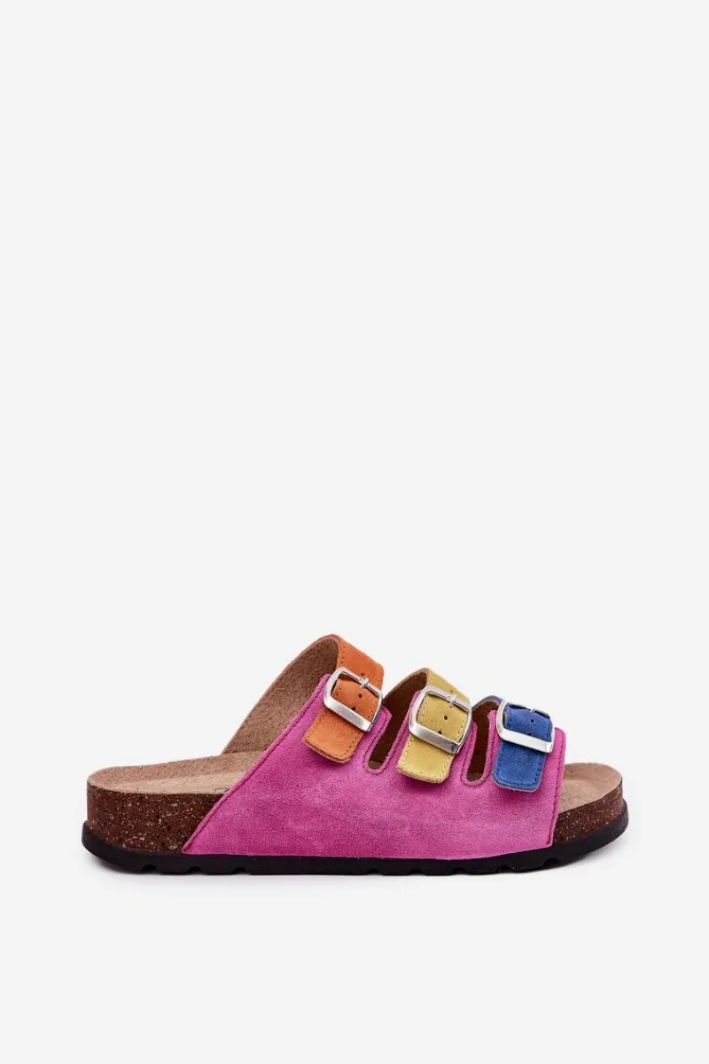 Sale Panto Fino Zamszowe Klapki Damskie Z Klamrami RR267033 Fuksja