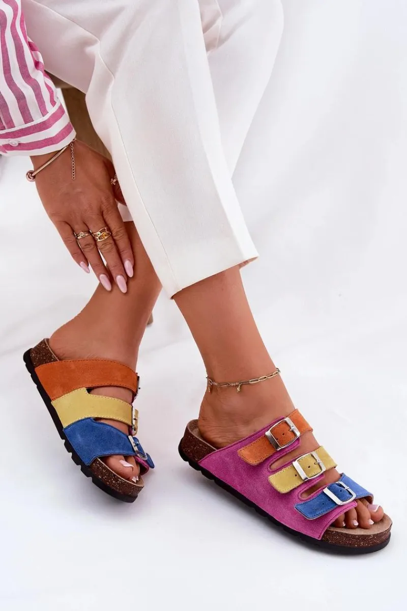 Sale Panto Fino Zamszowe Klapki Damskie Z Klamrami RR267033 Fuksja