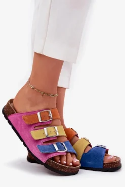 Sale Panto Fino Zamszowe Klapki Damskie Z Klamrami RR267033 Fuksja