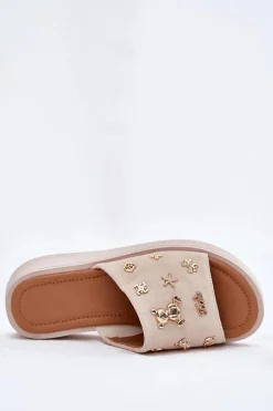 Online Zamszowe Klapki Damskie Z Przypinkami Vinceza 66741 Beżowe Damskie Klapki Na Platformie|Klapki Damskie Klasyczne