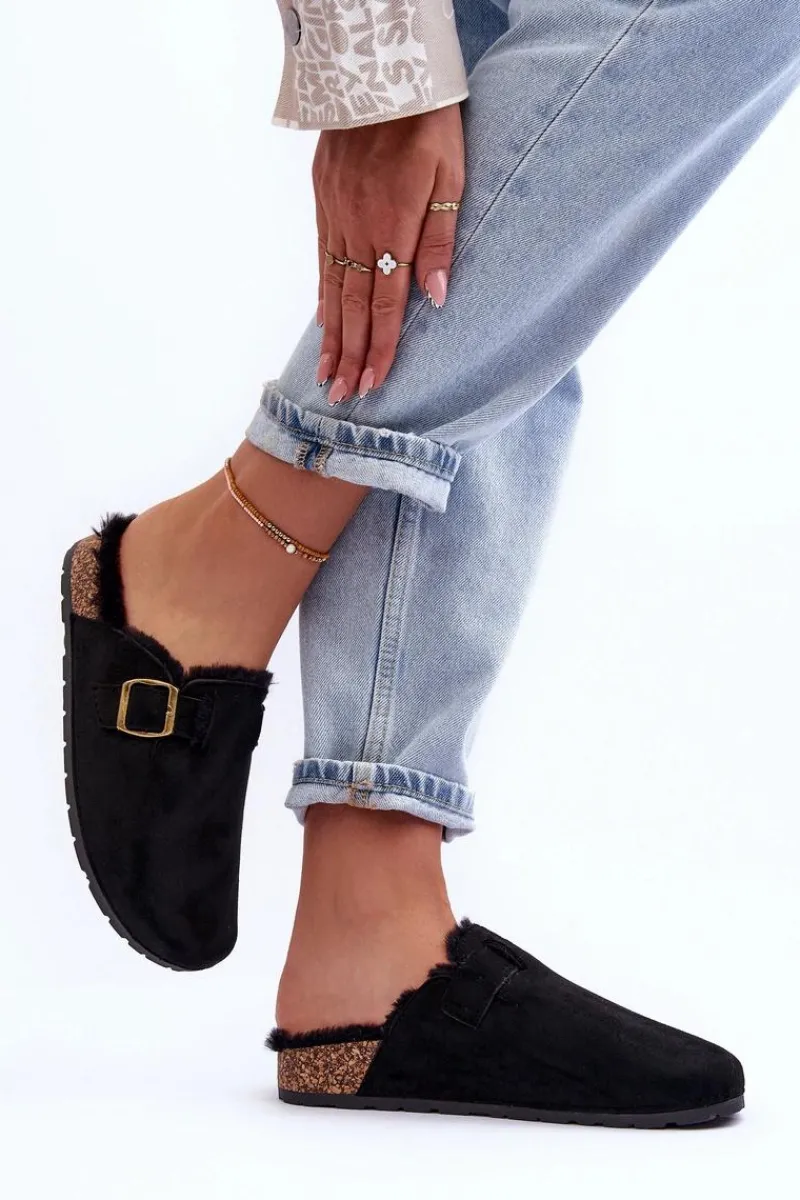 Online Boto Zamszowe Klapki Damskie Z Futerkiem Czarne Haidamia