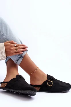 Online Boto Zamszowe Klapki Damskie Z Futerkiem Czarne Haidamia