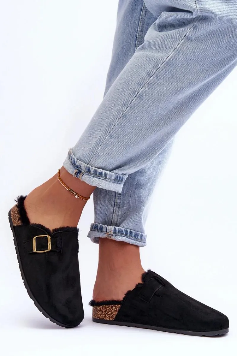 Online Boto Zamszowe Klapki Damskie Z Futerkiem Czarne Haidamia