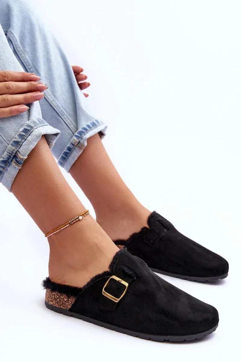 Online Boto Zamszowe Klapki Damskie Z Futerkiem Czarne Haidamia
