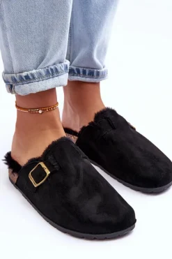 Online Boto Zamszowe Klapki Damskie Z Futerkiem Czarne Haidamia