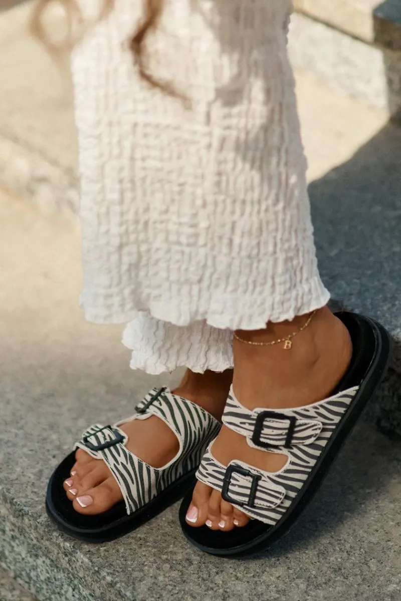 Clearance D.Franklin Zamszowe Klapki Damskie Z Klamrami DFSH405002 Zebra