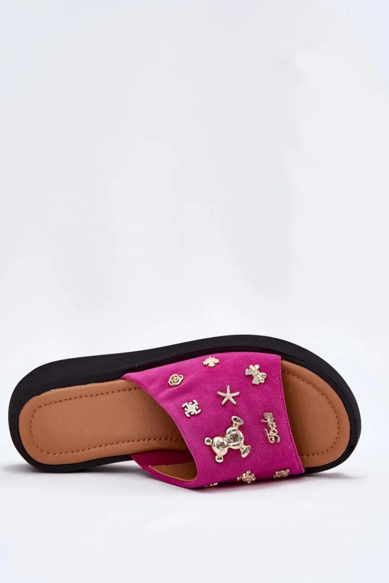 Klapki Na Platformie|Klapki Damskie Klasyczne>Buty damskie Vinceza Zamszowe Klapki Damskie Z Przypinkami Vinceza 66741 Fuksja Różowy